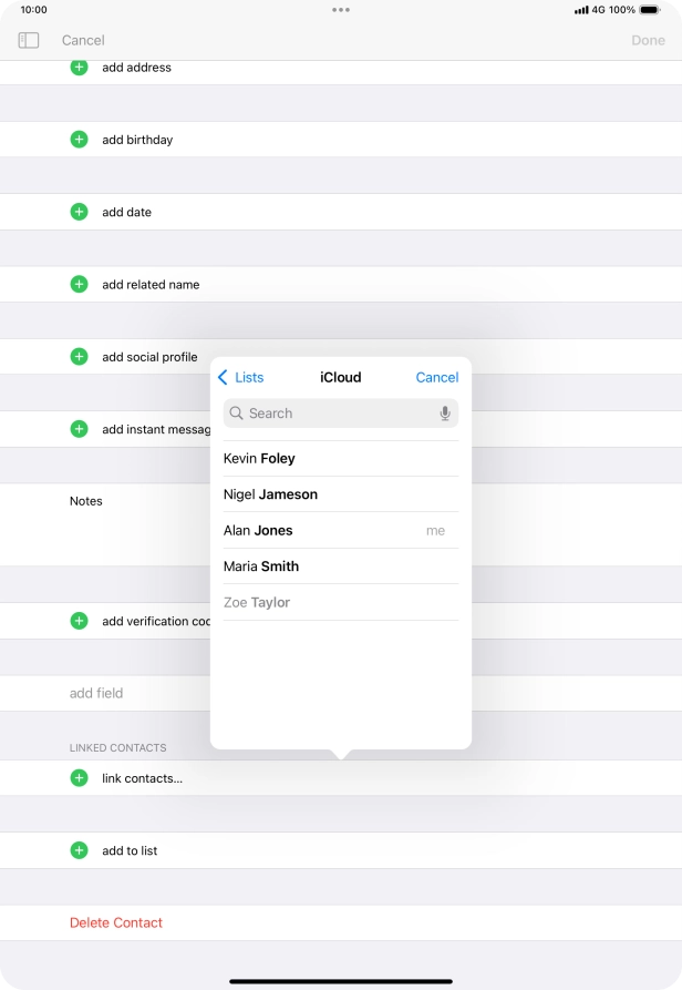 Press the required contact.