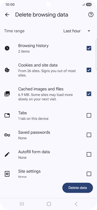 Press the fields next to the required data types. Press the fields next to the required data types.