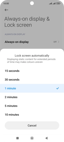 Press the required setting.