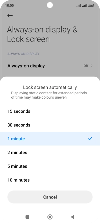 Press the required setting.