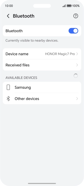 Press the required Bluetooth device and follow the instructions on the screen to pair the device with your phone.
