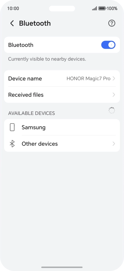 Press the required Bluetooth device and follow the instructions on the screen to pair the device with your phone.