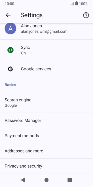 Press Privacy and security.