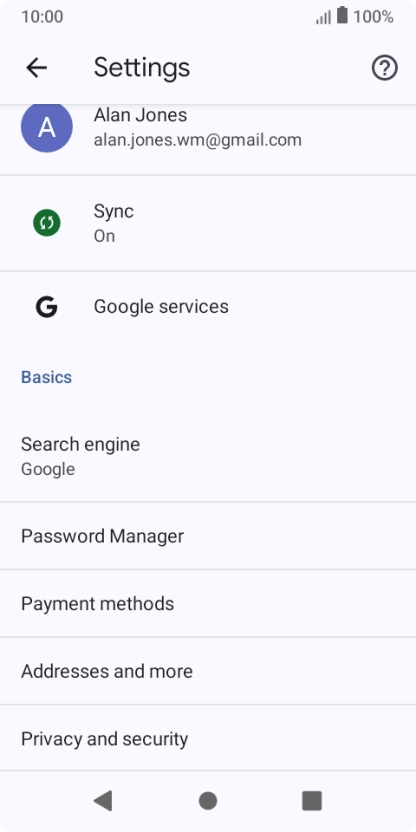 Press Privacy and security.