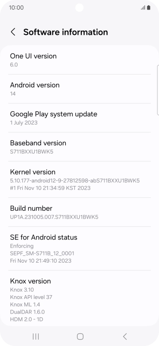 Your phone's software version is displayed below Android version.