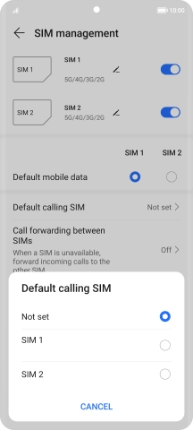 Press the required setting.