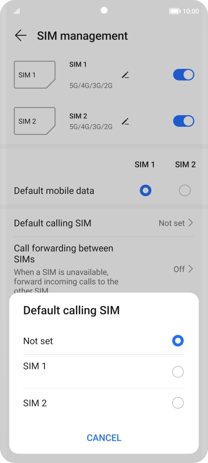 Press the required setting.