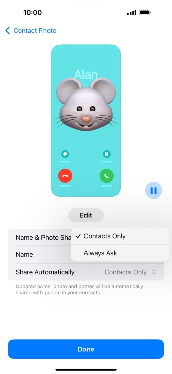 Press the required setting. Press the required setting.