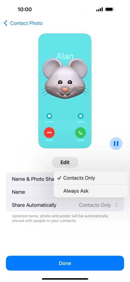 Press the required setting. Press the required setting.