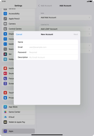 Press Email and key in your email address.