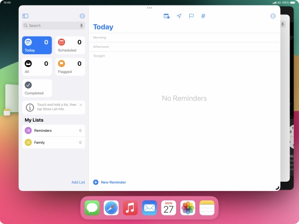 Press the required application in Dock and drag it to the required location on the screen.