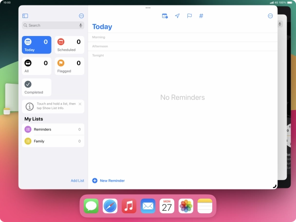 Press the required application in Dock and drag it to the required location on the screen.