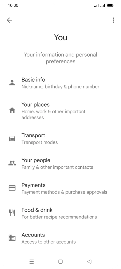 Press Basic info and follow the instructions on the screen to select phone owner settings.