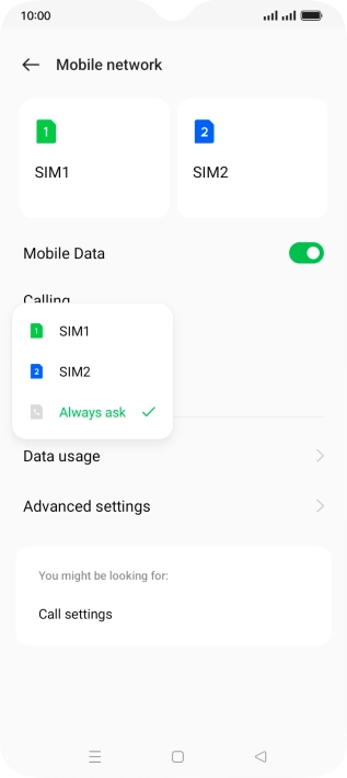 Press the required setting. Press the required setting.