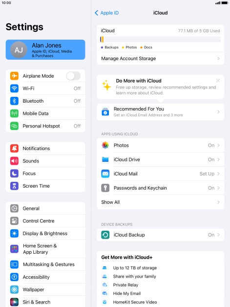 Press iCloud Backup.