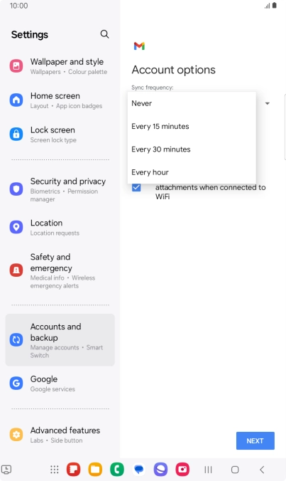 Press the required setting.