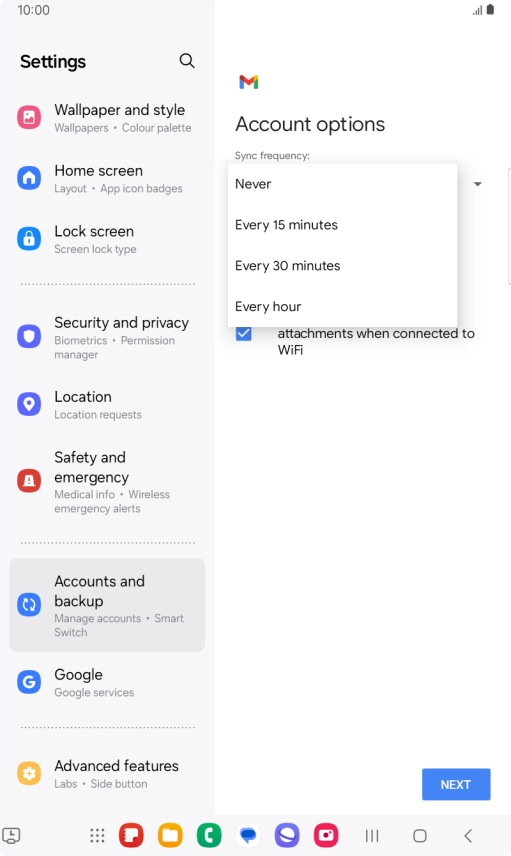 Press the required setting.