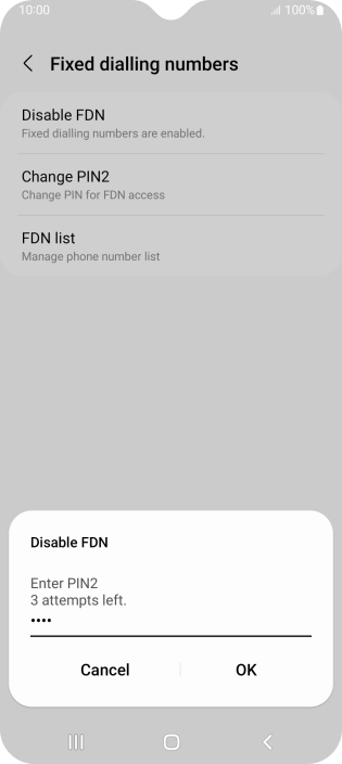 Key in your PIN2 and press OK. The default PIN2 is 1111.