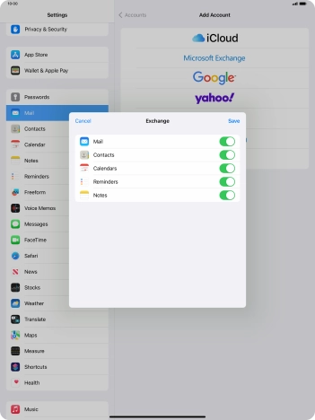 Press the indicators next to the required data types to turn synchronisation of each data type on or off.