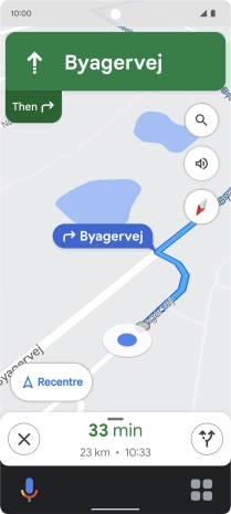 The travel information at the bottom of the screen shows your estimated time of arrival and distance to destination.