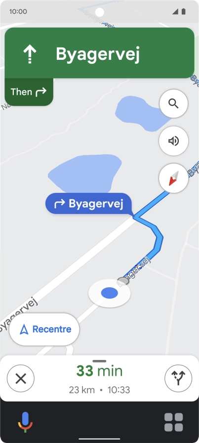 The travel information at the bottom of the screen shows your estimated time of arrival and distance to destination.