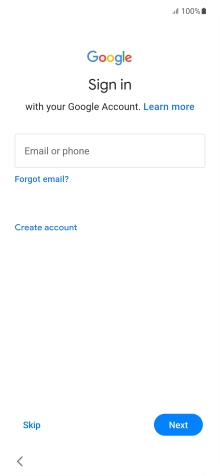Press Email or phone and key in the username for your Google account. Press Email or phone and key in the username for your Google account.