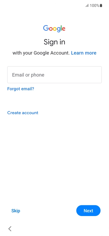 Press Email or phone and key in the username for your Google account. Press Email or phone and key in the username for your Google account.