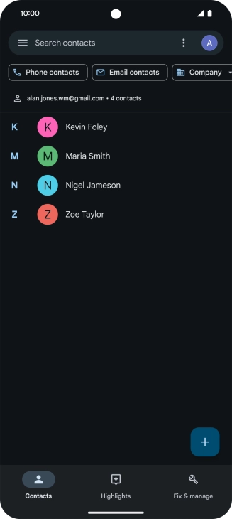 Press and hold the required contact.