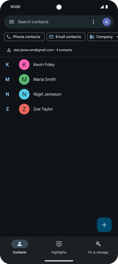 Press and hold the required contact.