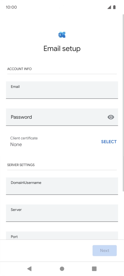 Press Password and key in the password for your email account.