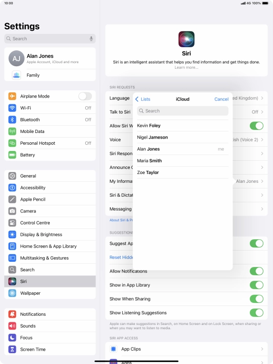 Press the required contact.