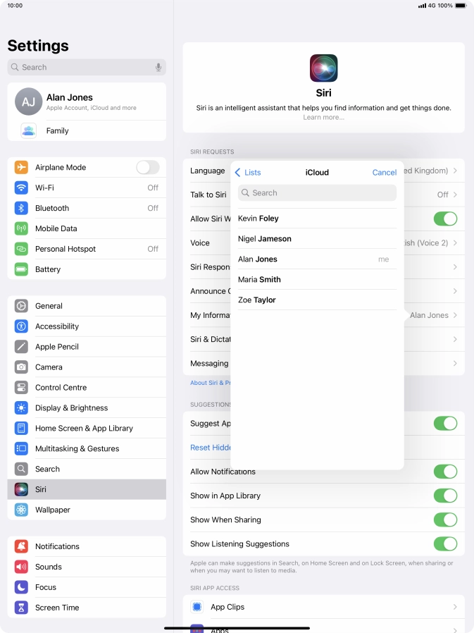 Press the required contact.