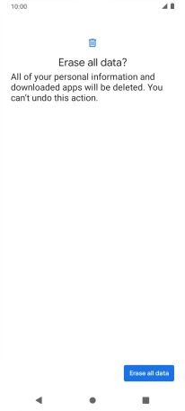 Press Erase all data. Wait a moment while the factory default settings are restored. Follow the instructions on the screen to set up your phone and prepare it for use.