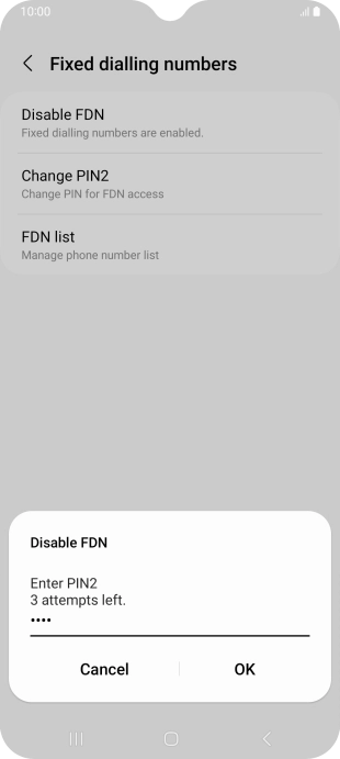Key in your PIN2 and press OK. The default PIN2 is 1111.