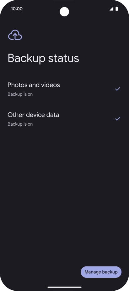 Press Manage backup.