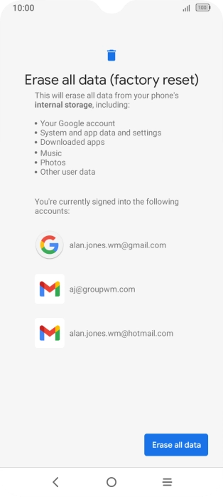 Press Erase all data.