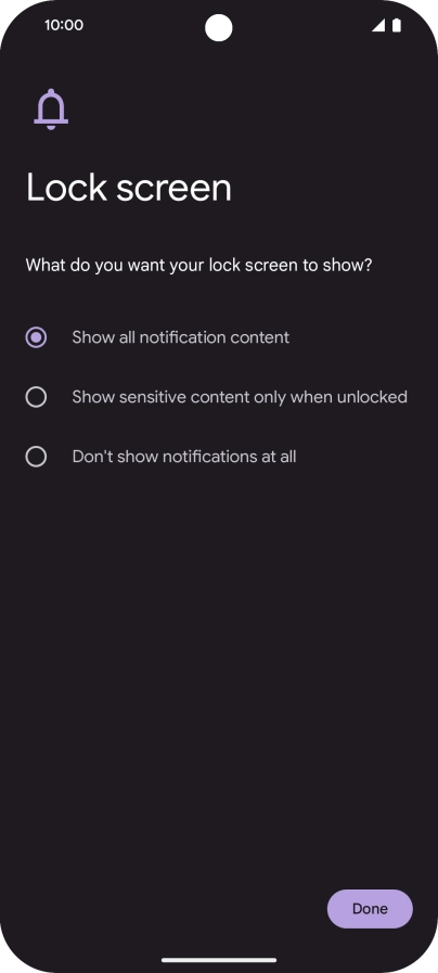 Press the required setting.