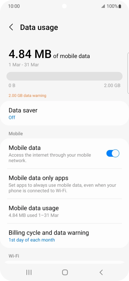 The total data usage is displayed. The total data usage is displayed.