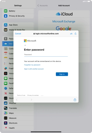 Press Password and key in the password for your email account.