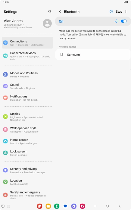 Press the required Bluetooth device and follow the instructions on the screen to pair the device with your tablet.