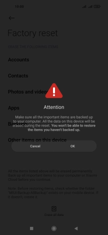 Press OK. Wait a moment while the factory default settings are restored. Follow the instructions on the screen to set up your phone and prepare it for use.