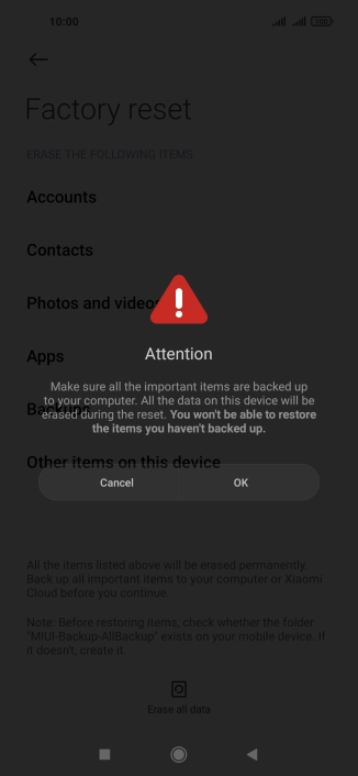 Press OK. Wait a moment while the factory default settings are restored. Follow the instructions on the screen to set up your phone and prepare it for use.