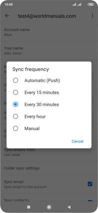 Press the required setting.