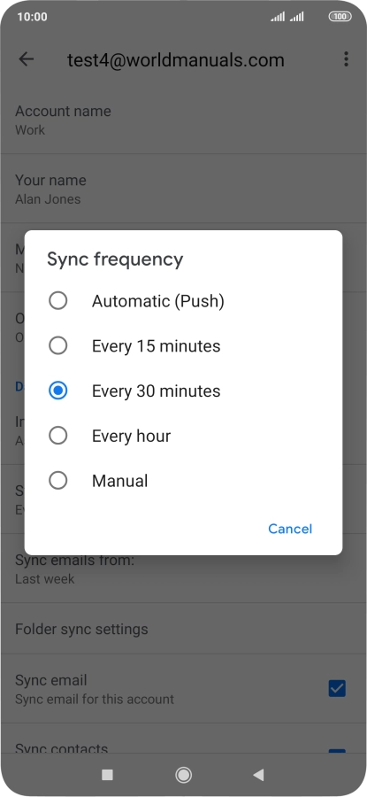 Press the required setting.