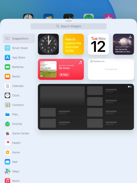Press the required widget. Press the required widget.