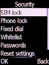 Select SIM lock and press the Left selection key.