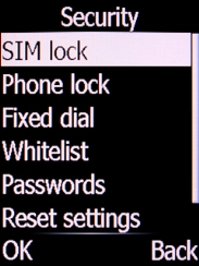 Select SIM lock and press the Left selection key.