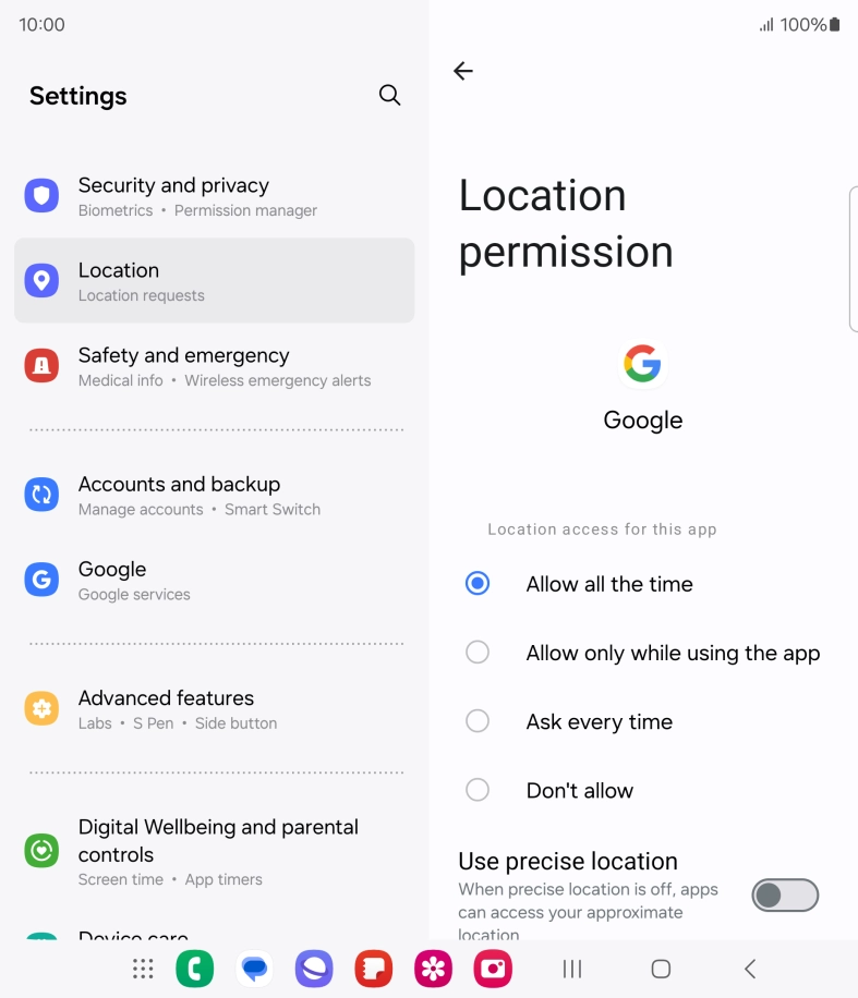 Press the required setting.