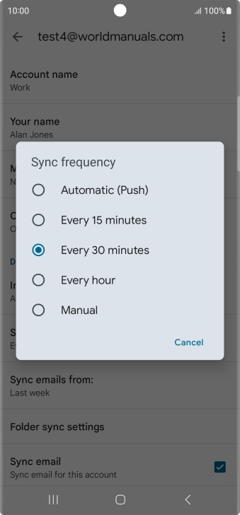 Press the required setting.
