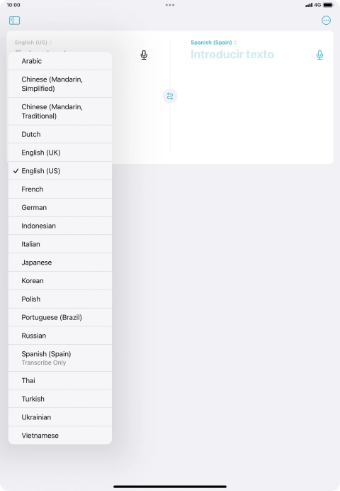 Press the required source language.